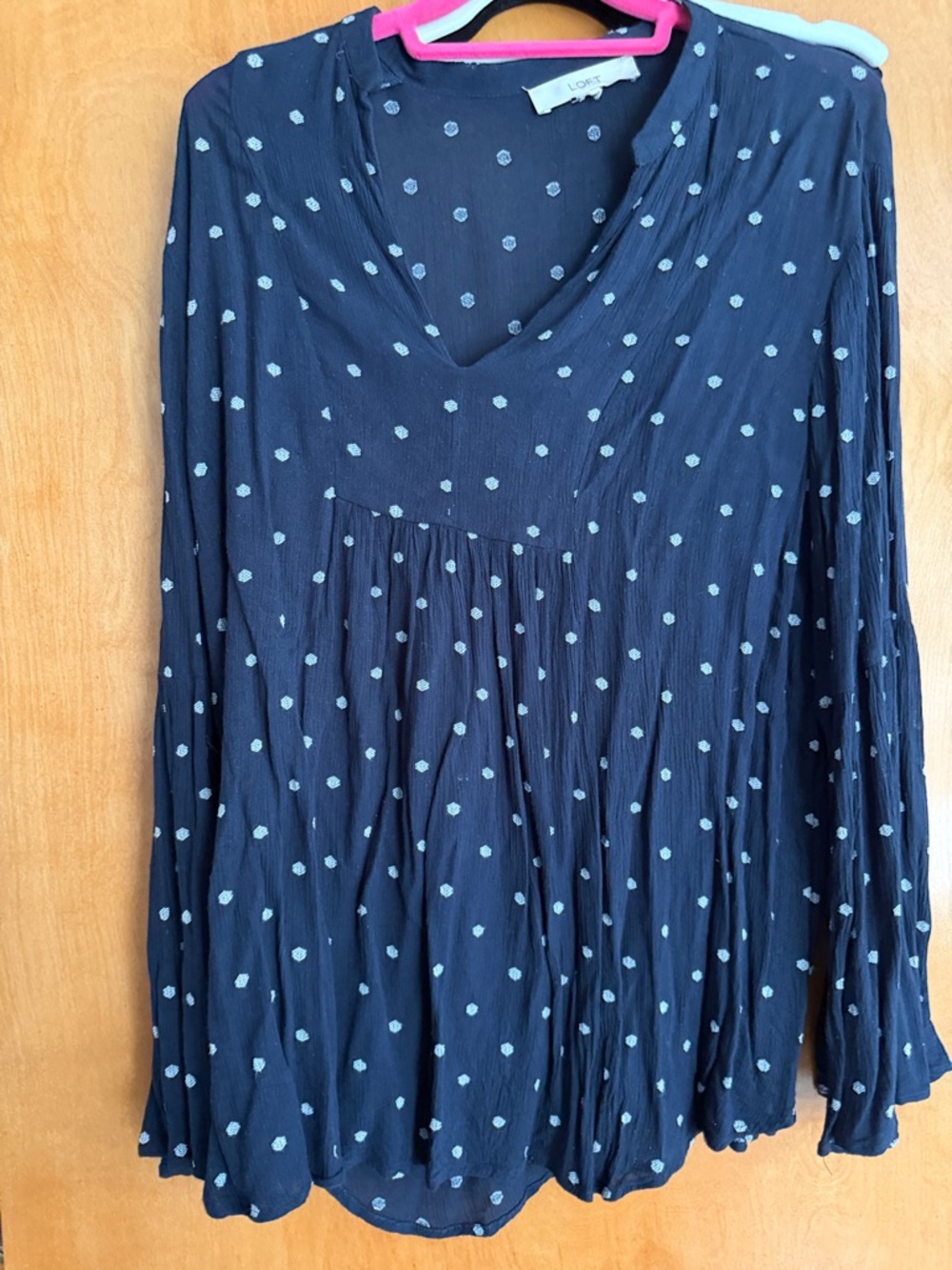 LOFT Navy Tunic with Light Blue Dot Print